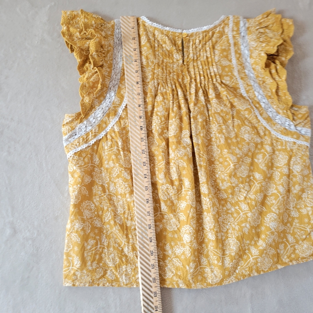 Jennifer And Grace Tiered Ruffle Floral Short Sleeve Top Large Yellow - Picture 11 of 13